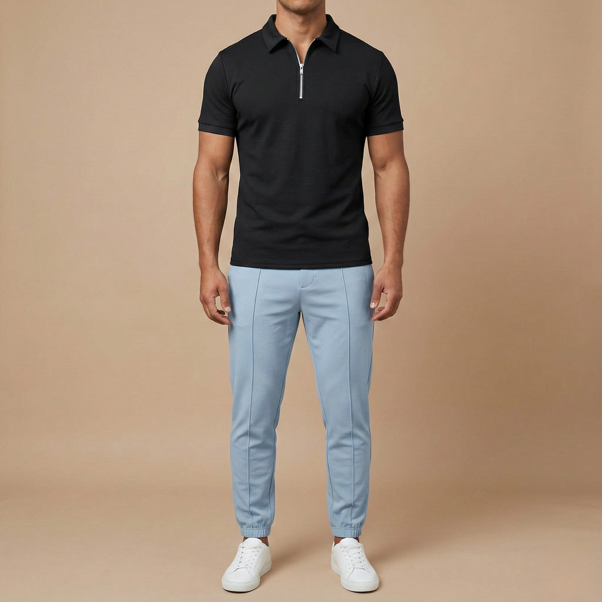 Men's short-sleeved polo shirt with zip and classic slim-fit collar 0