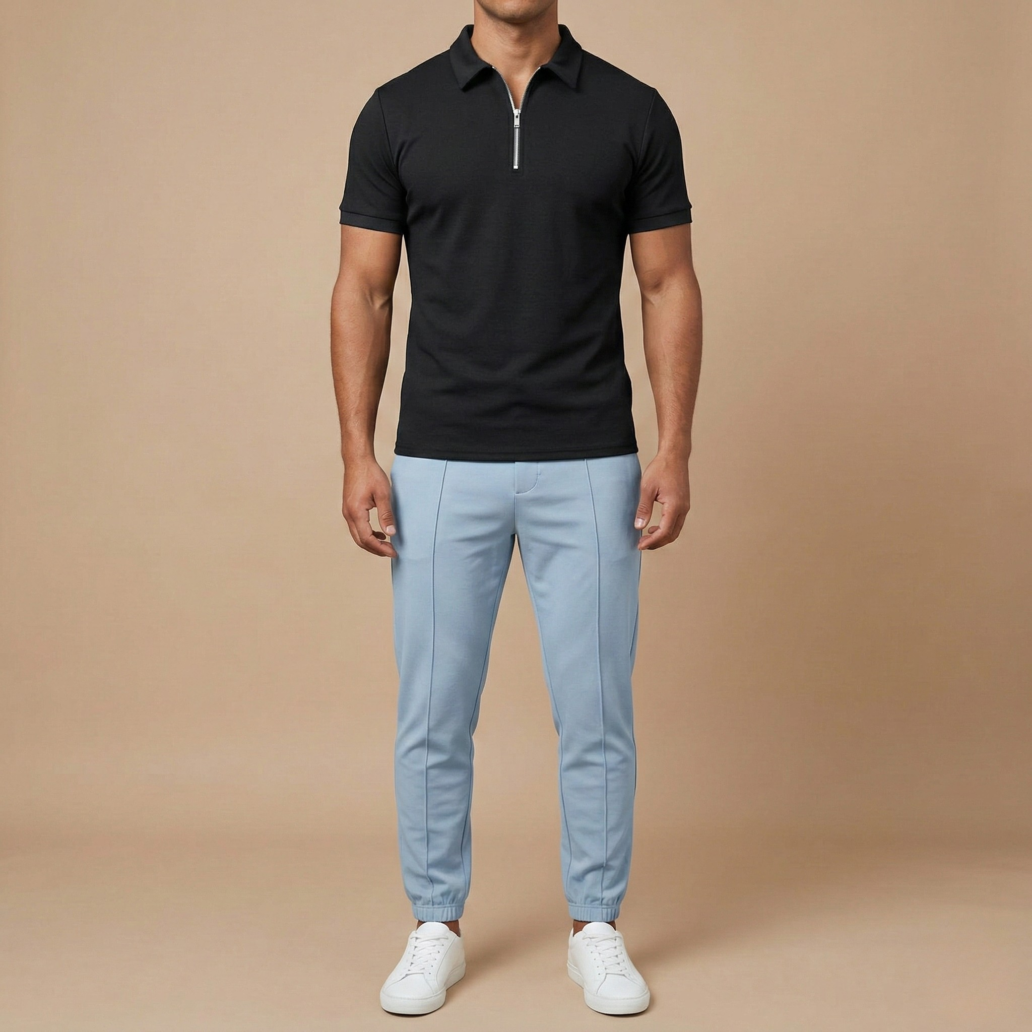Men's short-sleeved polo shirt with zip and classic slim-fit collar 0