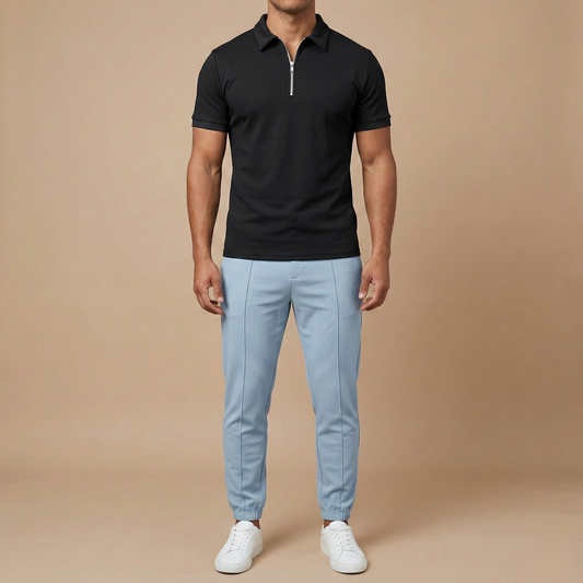 Men's short-sleeved polo shirt with zip and classic slim-fit collar 0