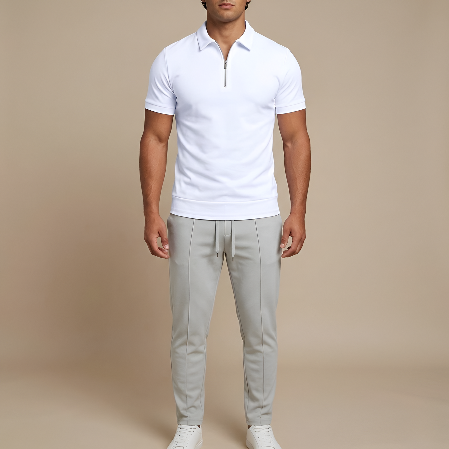 Men's short-sleeved polo shirt with zip and classic slim-fit collar 1