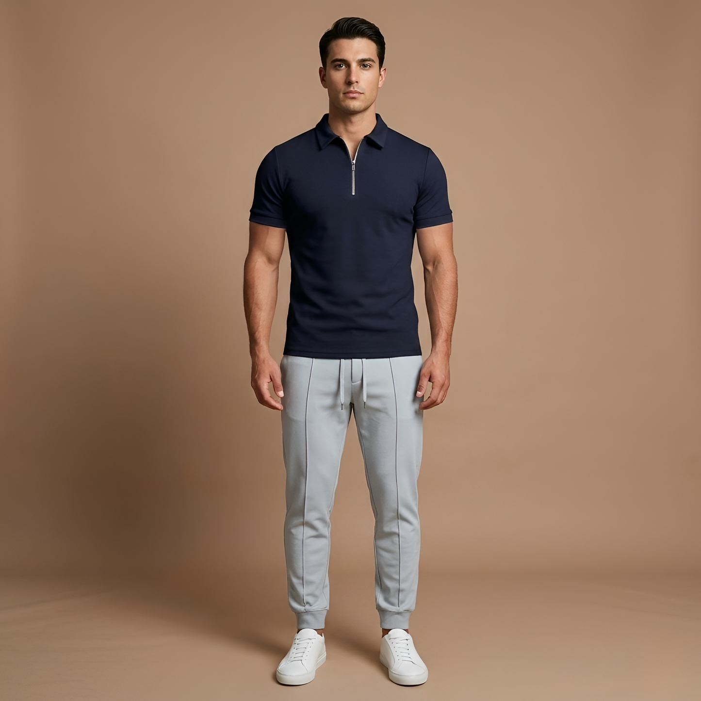 Men's short-sleeved polo shirt with zip and classic slim-fit collar 4