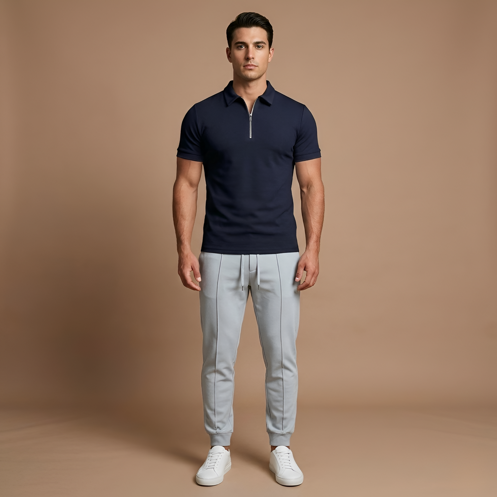 Men's short-sleeved polo shirt with zip and classic slim-fit collar 4