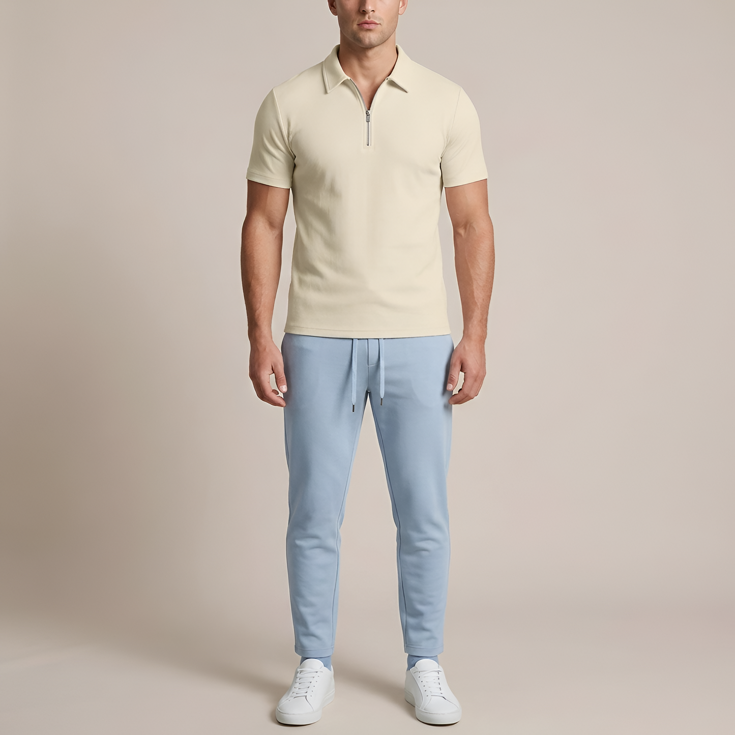 Men's short-sleeved polo shirt with zip and classic slim-fit collar 5