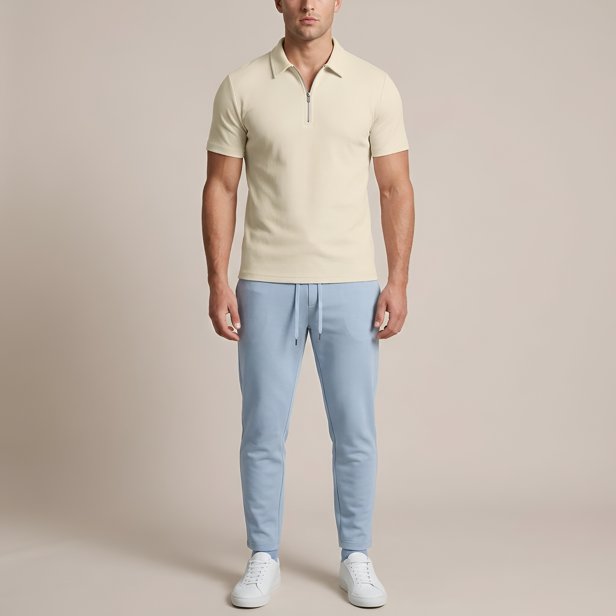 Men's short-sleeved polo shirt with zip and classic slim-fit collar 5