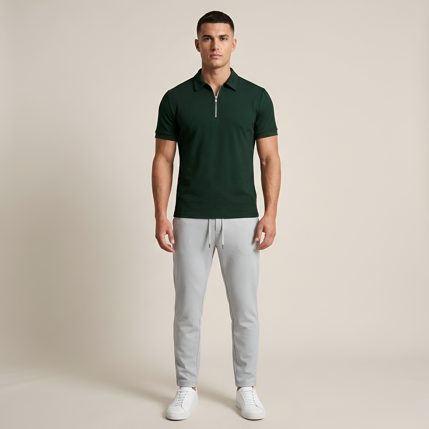 Men's short-sleeved polo shirt with zip and classic slim-fit collar 6