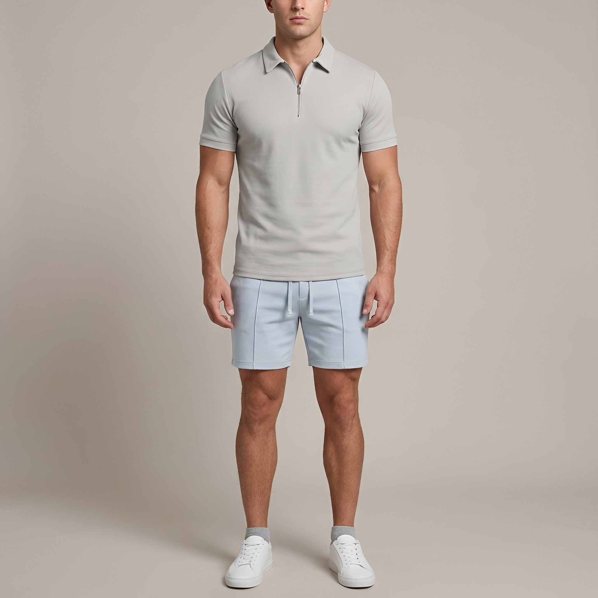 Men's short-sleeved polo shirt with zip and classic slim-fit collar 7