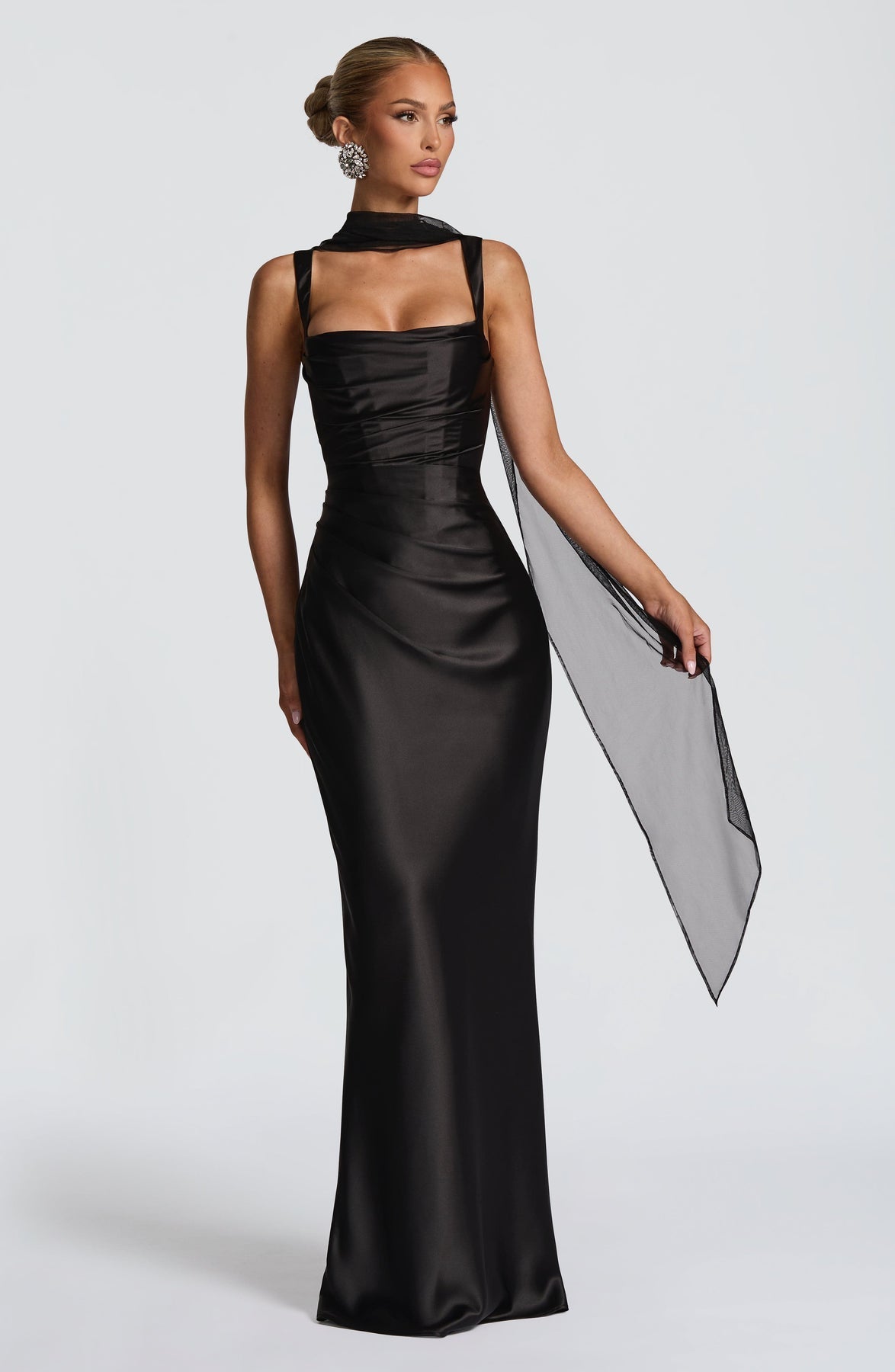 Square Neck Satin Maxi Dress Tie-Back – Calanthe 10