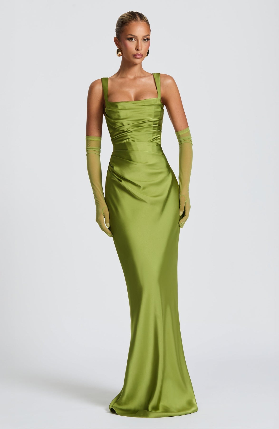 Square Neck Satin Maxi Dress Tie-Back – Calanthe 12