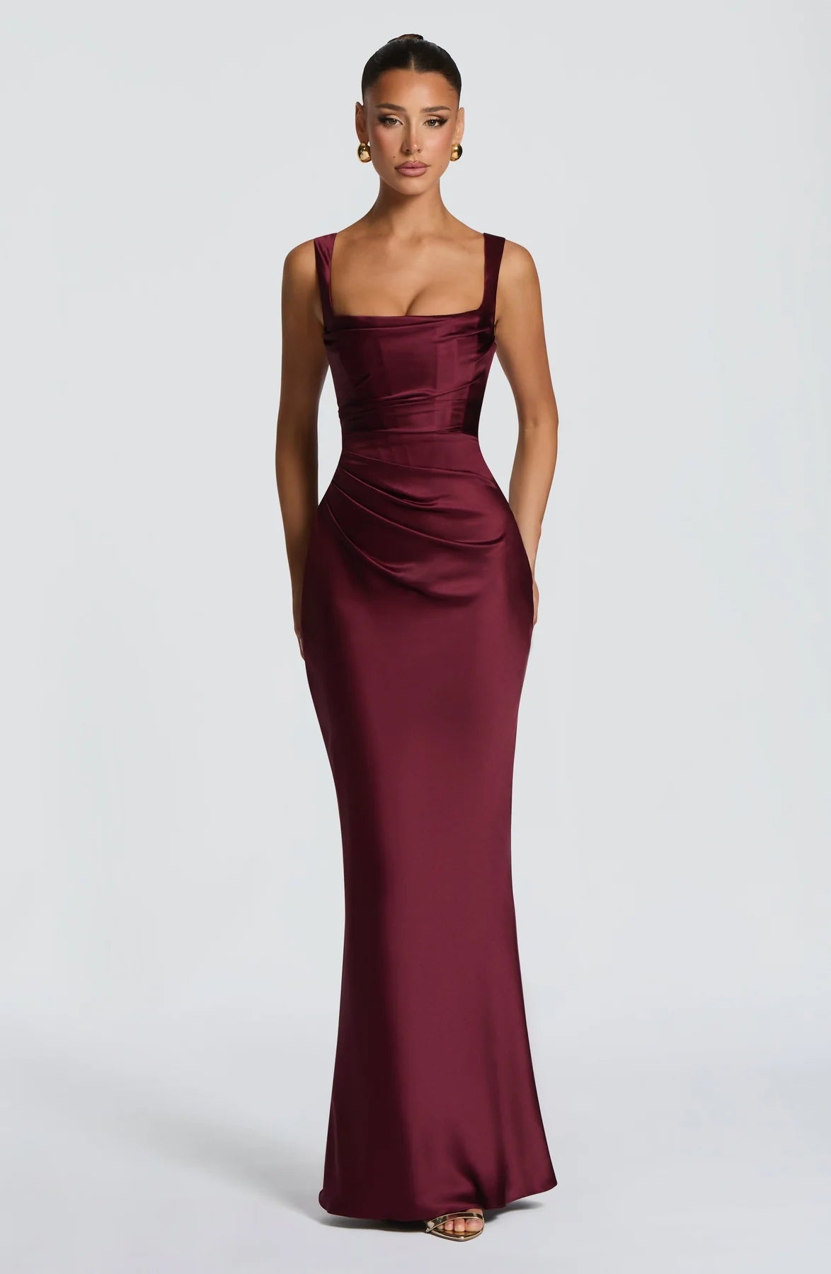 Square Neck Satin Maxi Dress Tie-Back – Calanthe 14