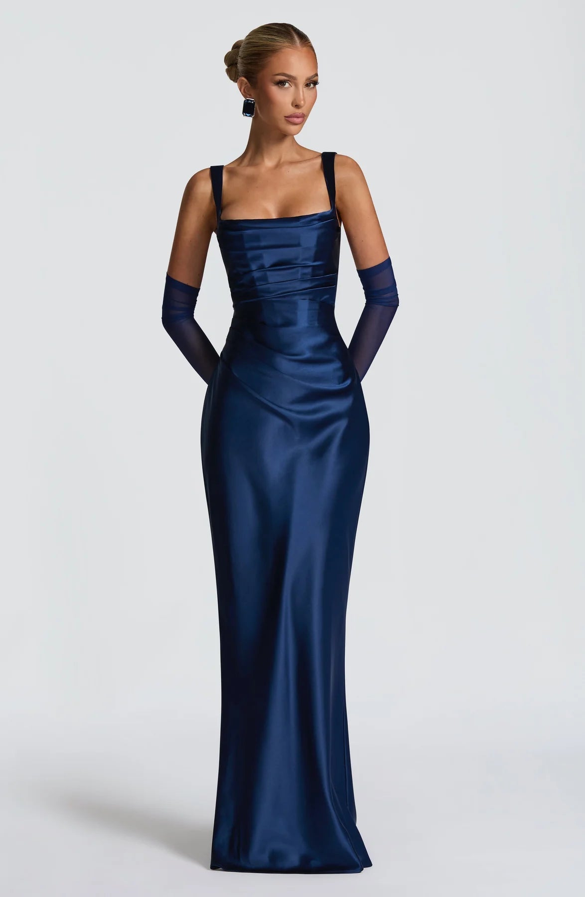 Square Neck Satin Maxi Dress Tie-Back – Calanthe 15
