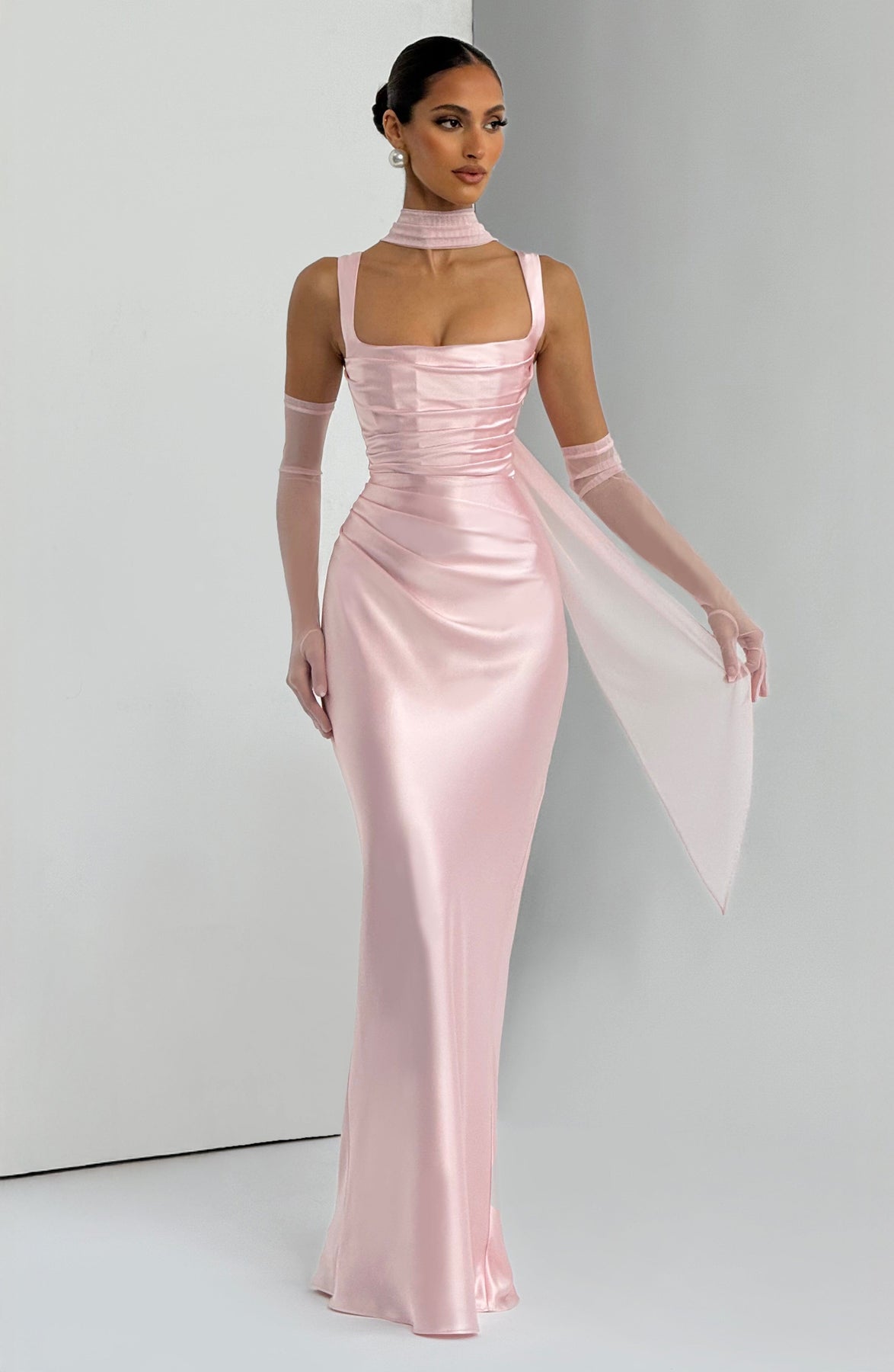 Square Neck Satin Maxi Dress Tie-Back – Calanthe 3