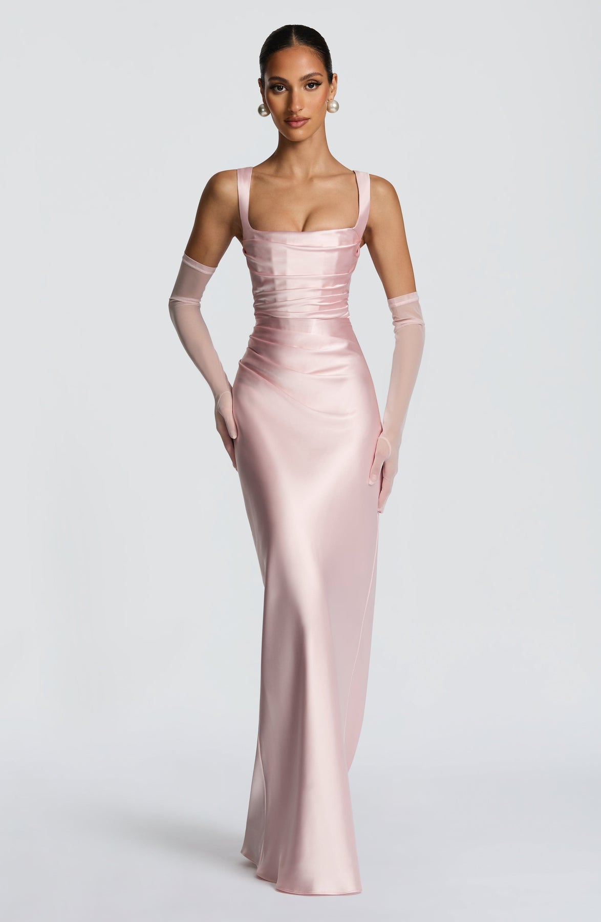 Square Neck Satin Maxi Dress Tie-Back – Calanthe 4