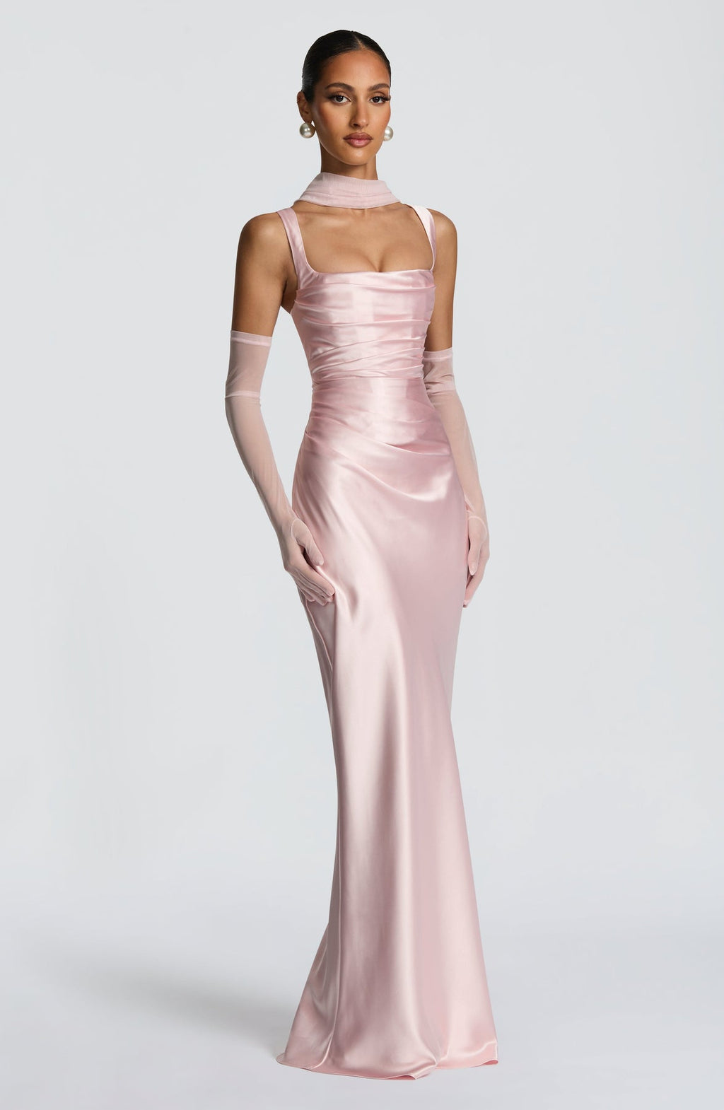 Square Neck Satin Maxi Dress Tie-Back – Calanthe 5