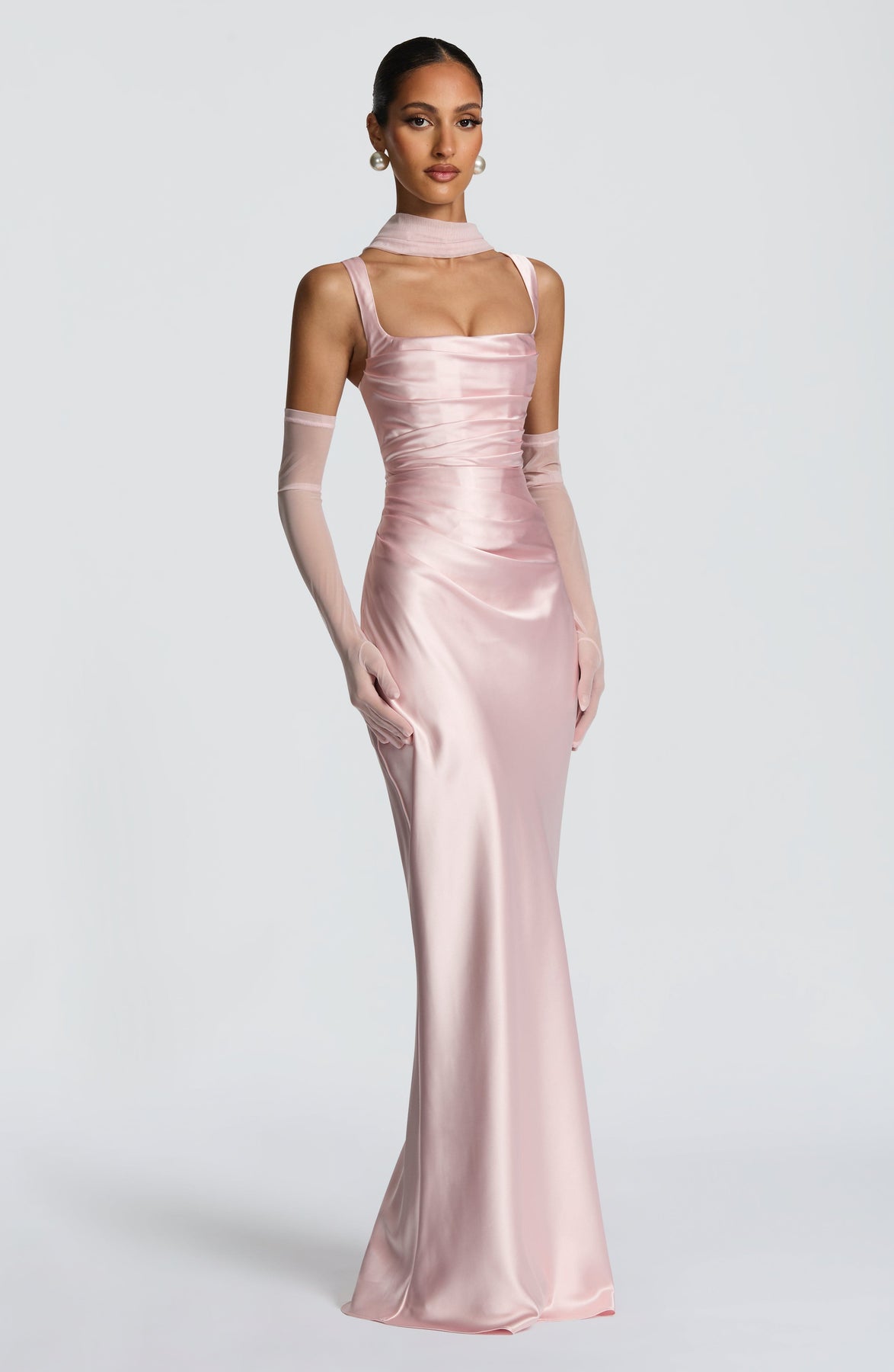 Square Neck Satin Maxi Dress Tie-Back – Calanthe 5