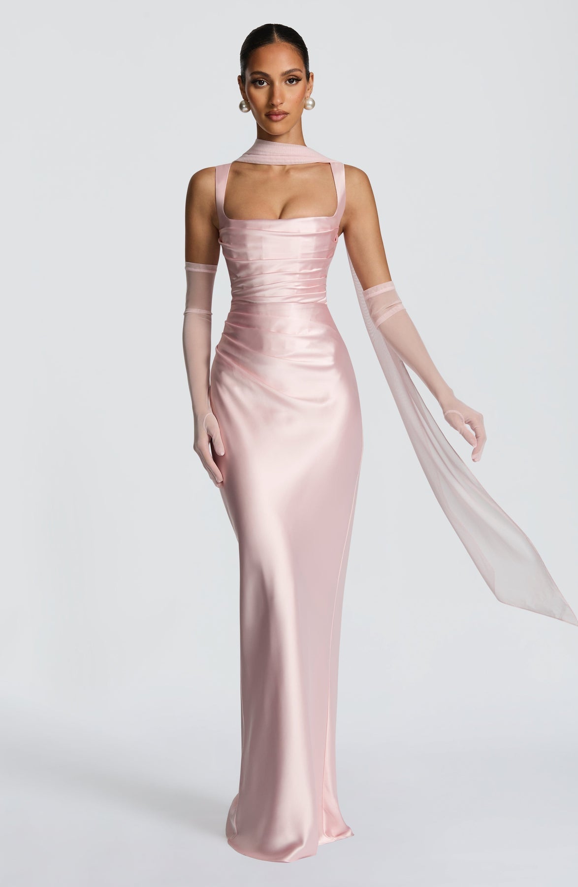 Square Neck Satin Maxi Dress Tie-Back – Calanthe 8