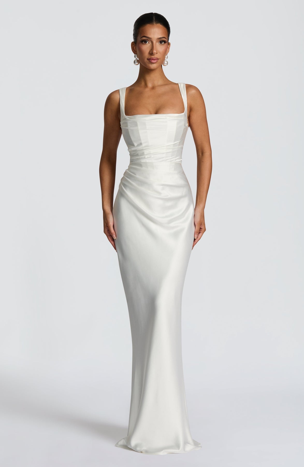 Square Neck Satin Maxi Dress Tie-Back – Calanthe 9