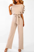 Wide-Leg Belted Short Sleeve Jumpsuit 0
