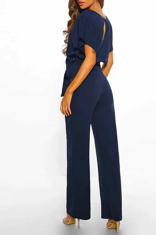 Wide-Leg Belted Short Sleeve Jumpsuit 3