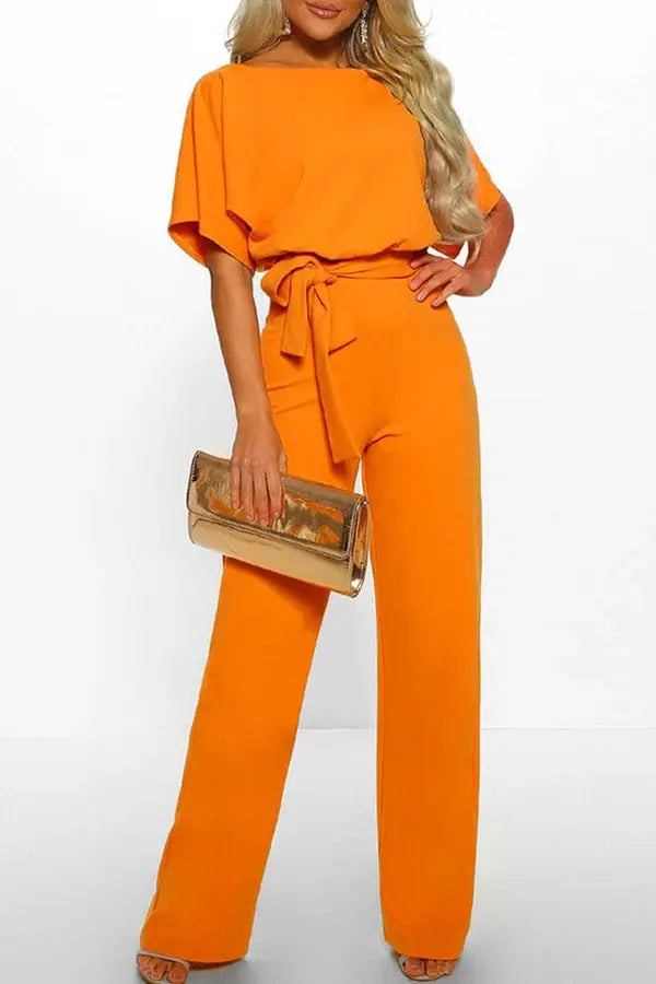 Wide-Leg Belted Short Sleeve Jumpsuit 4