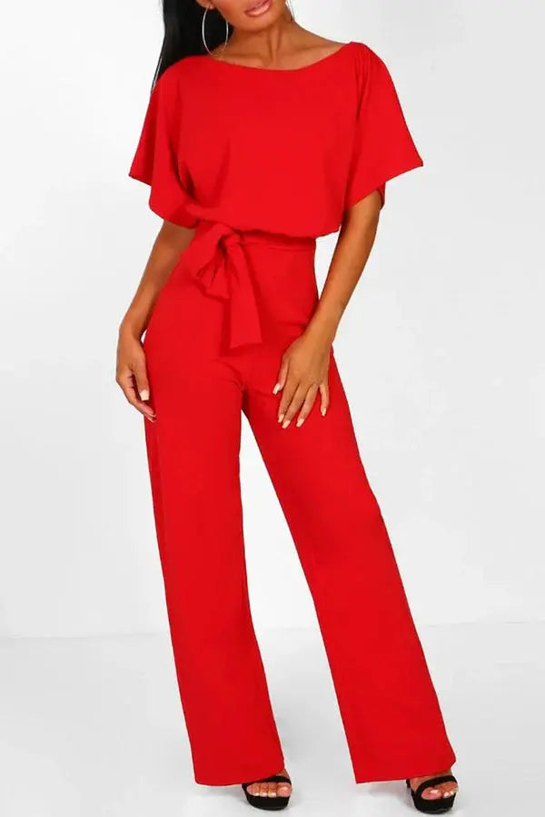 Wide-Leg Belted Short Sleeve Jumpsuit 5
