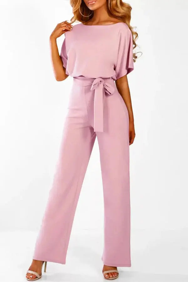 Wide-Leg Belted Short Sleeve Jumpsuit 6