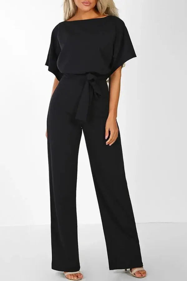 Wide-Leg Belted Short Sleeve Jumpsuit 7
