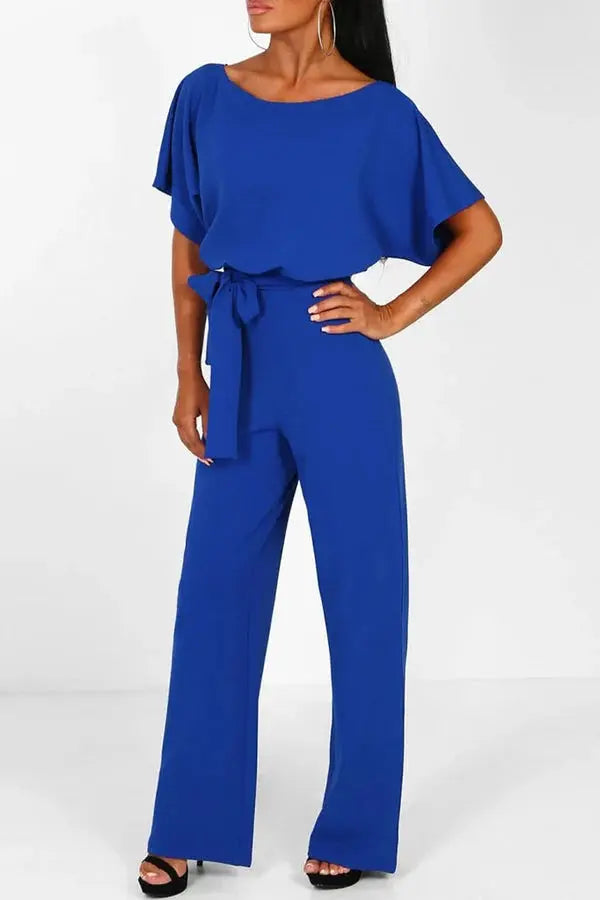 Wide-Leg Belted Short Sleeve Jumpsuit 8