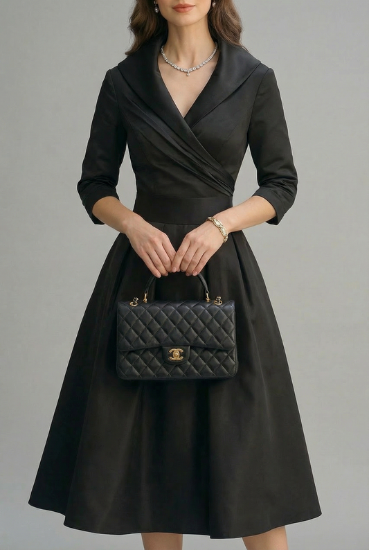 Women’s Ascot Elegant Wrap Midi Dress with Flared Skirt 0