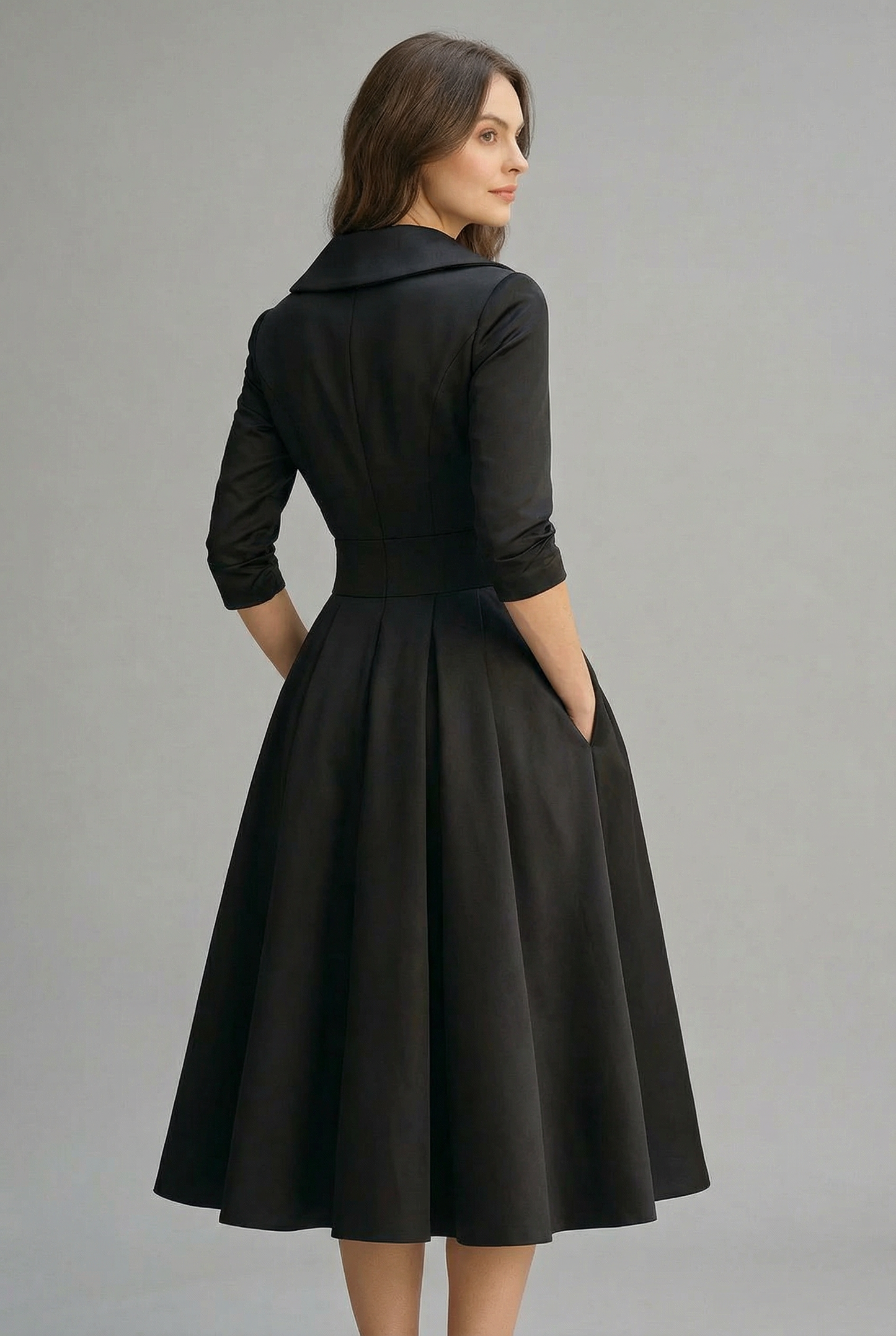 Women’s Ascot Elegant Wrap Midi Dress with Flared Skirt 2
