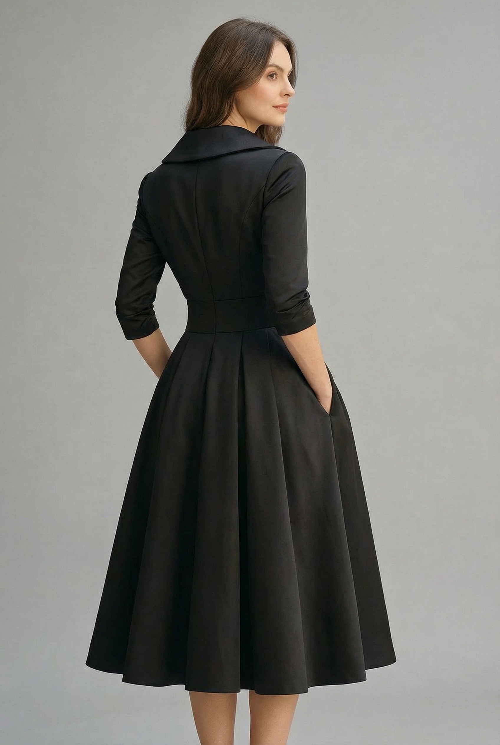 Women’s Ascot Elegant Wrap Midi Dress with Flared Skirt 2