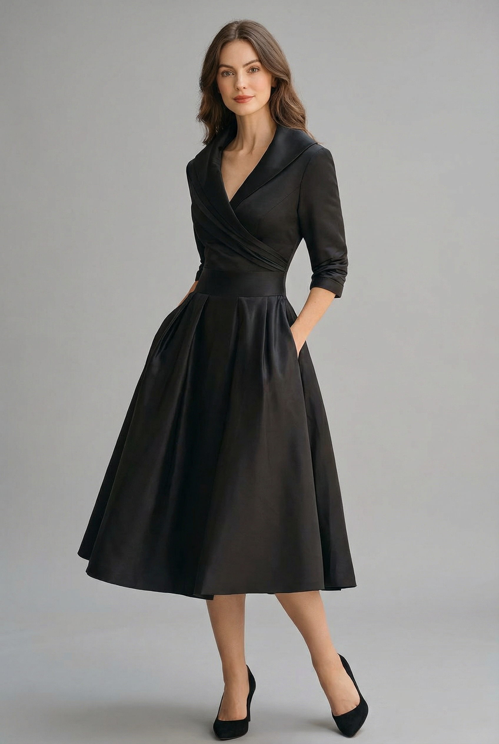 Women’s Ascot Elegant Wrap Midi Dress with Flared Skirt 3