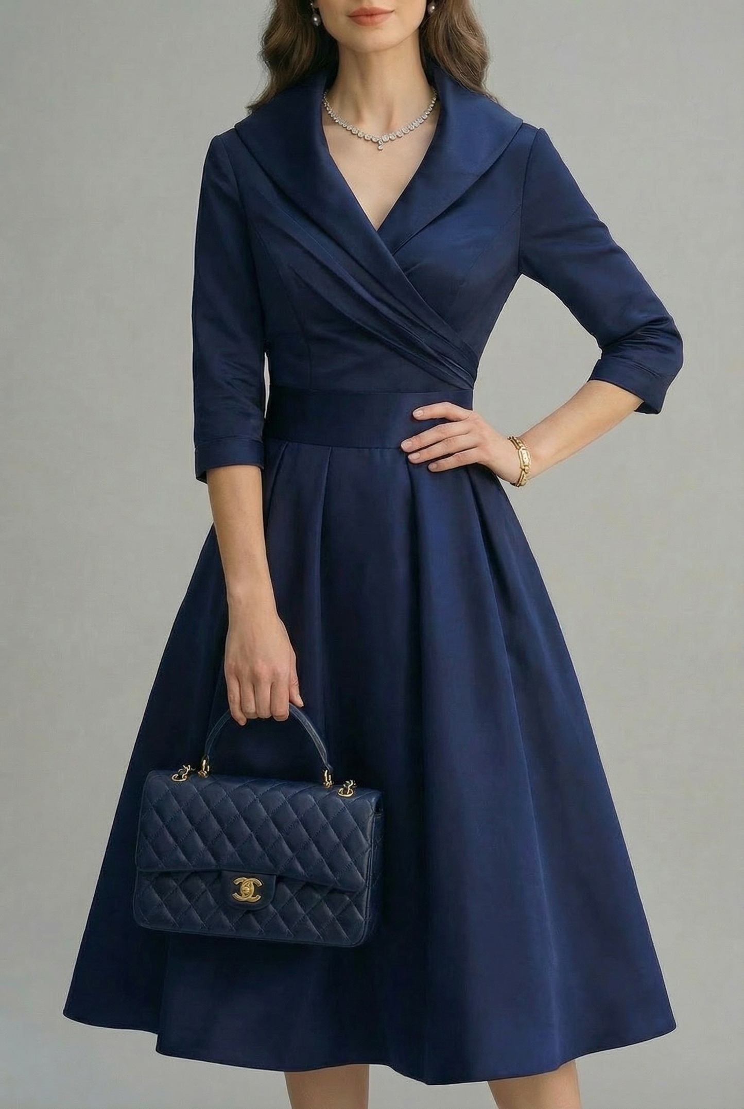 Women’s Ascot Elegant Wrap Midi Dress with Flared Skirt 5