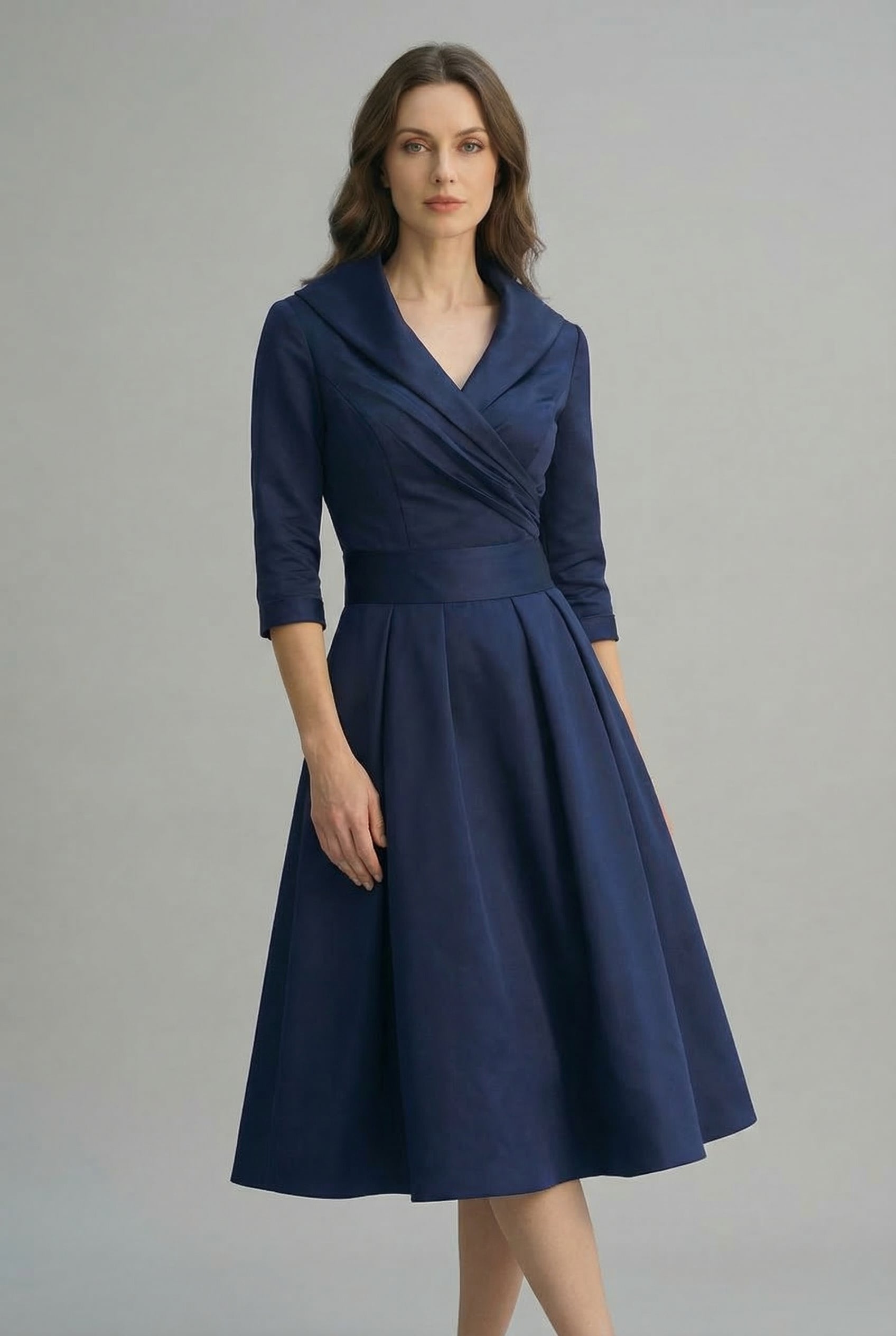 Women’s Ascot Elegant Wrap Midi Dress with Flared Skirt 6