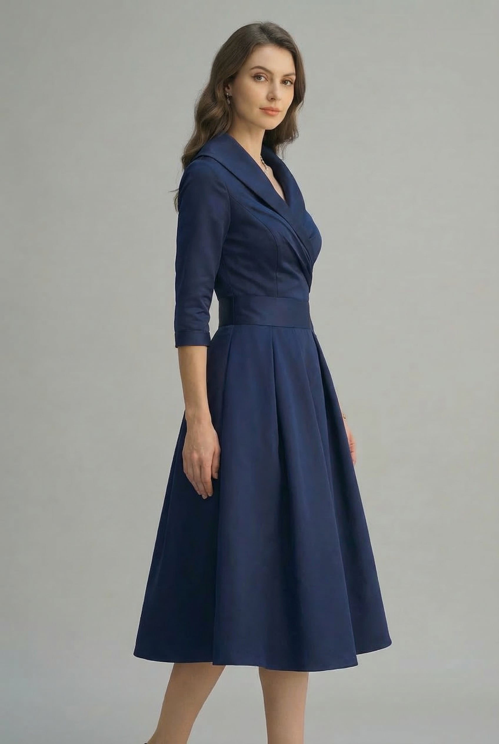 Women’s Ascot Elegant Wrap Midi Dress with Flared Skirt 7