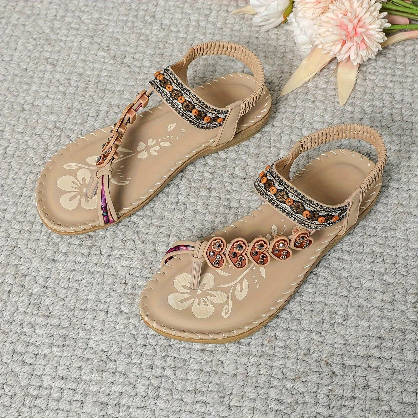 Women's Bohemian Beaded Sandals | Comfortable Floral Accent Footwear for Summer 4