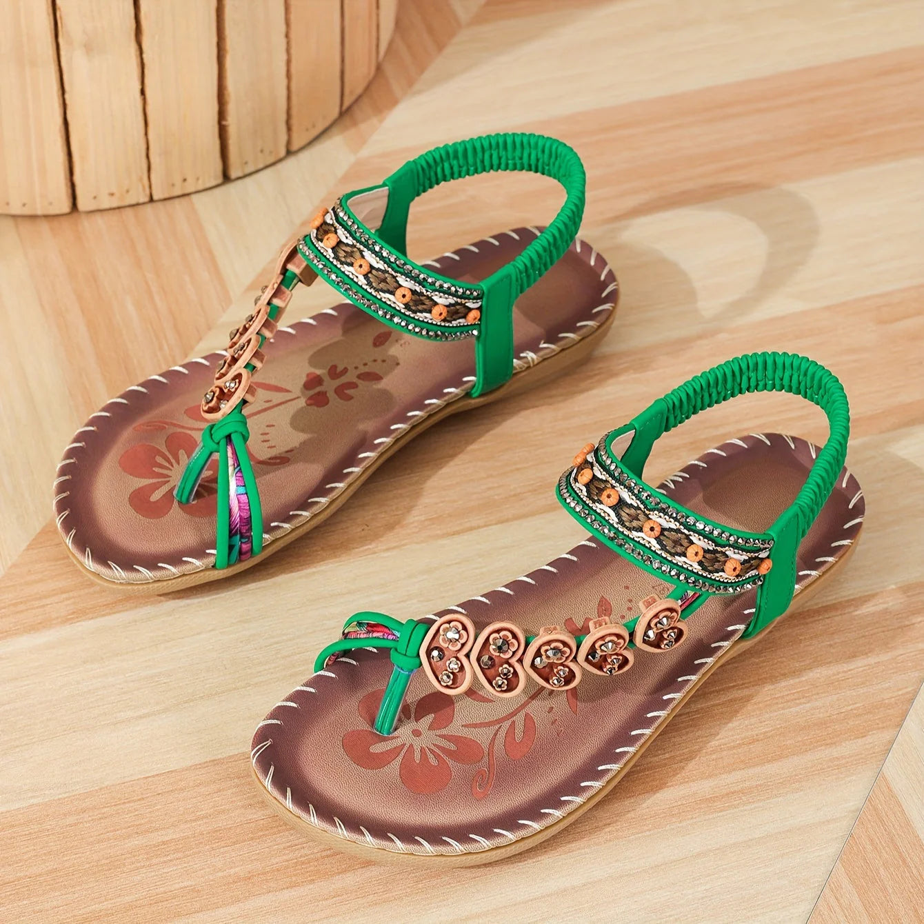 Women's Bohemian Beaded Sandals | Comfortable Floral Accent Footwear for Summer 6