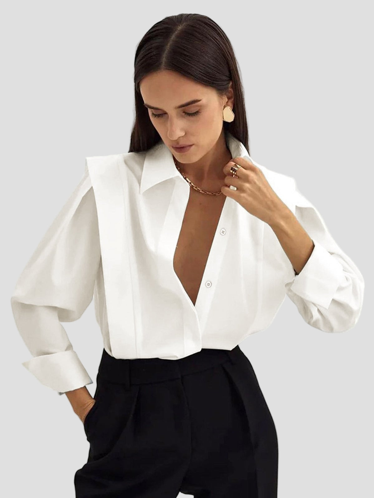 Women's Button Down Square Dress Shirt 0