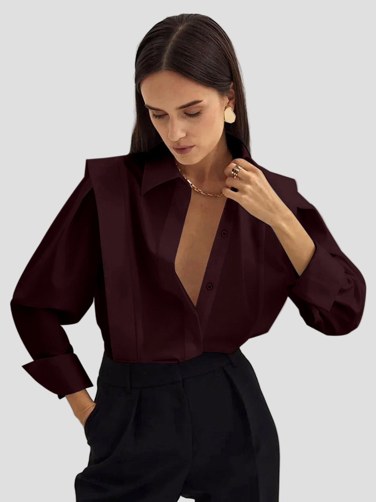 Women's Button Down Square Dress Shirt 6