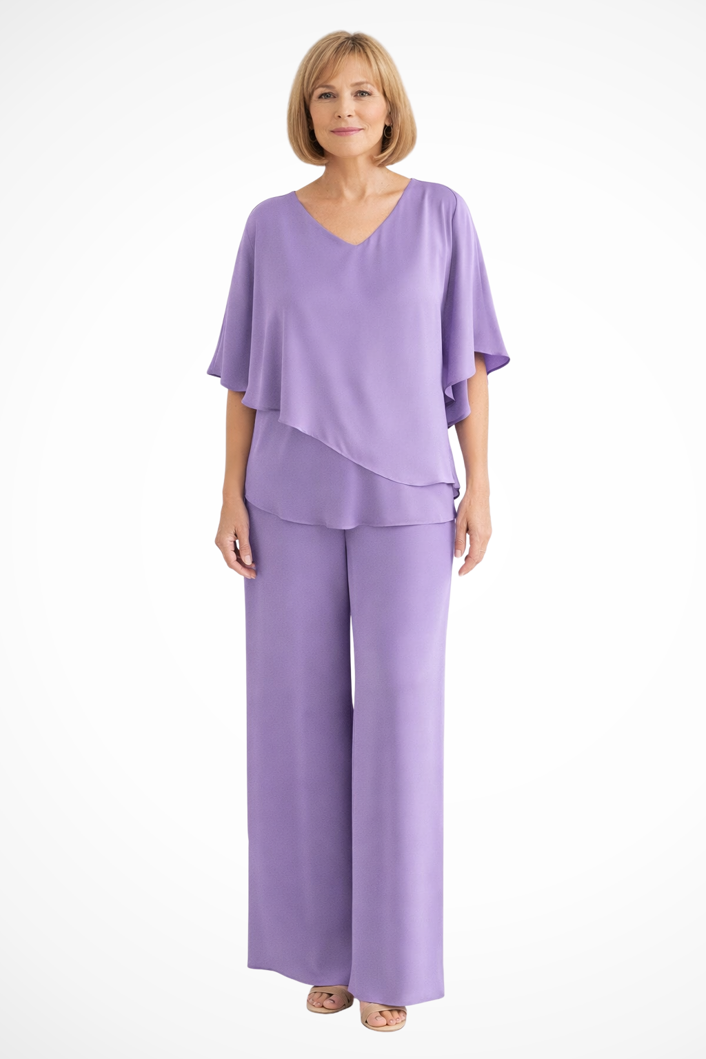 Women's Cobalt Blue V Neck Batwing Sleeve Top | Elegant Wide Leg Trousers Set | Stylish Two-Piece Outfit 0