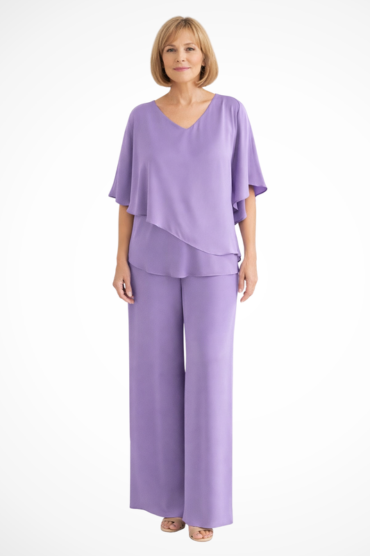 Women's Cobalt Blue V Neck Batwing Sleeve Top | Elegant Wide Leg Trousers Set | Stylish Two-Piece Outfit 0