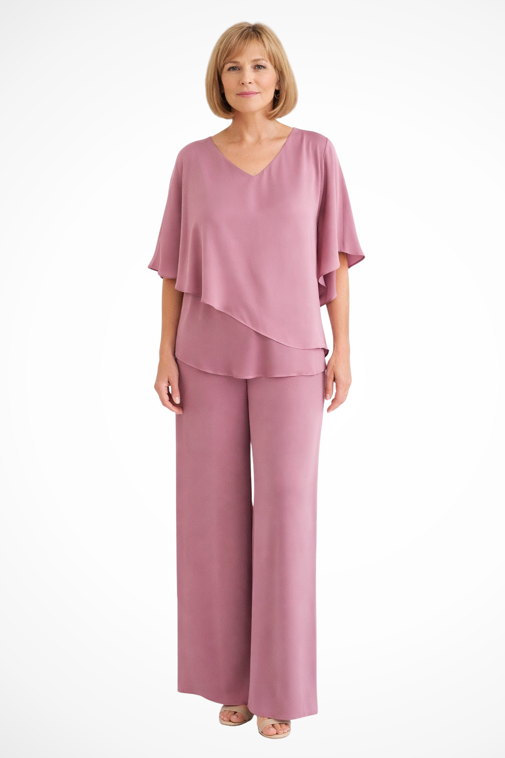 Women's Cobalt Blue V Neck Batwing Sleeve Top | Elegant Wide Leg Trousers Set | Stylish Two-Piece Outfit 1