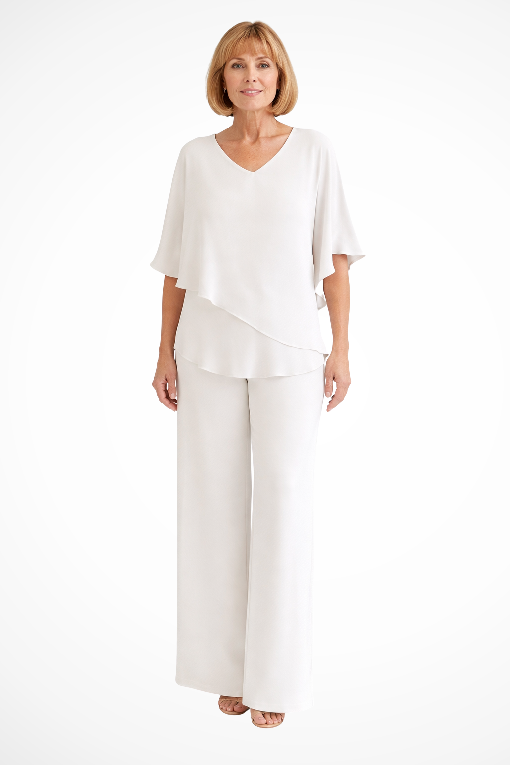 Women's Cobalt Blue V Neck Batwing Sleeve Top | Elegant Wide Leg Trousers Set | Stylish Two-Piece Outfit 5