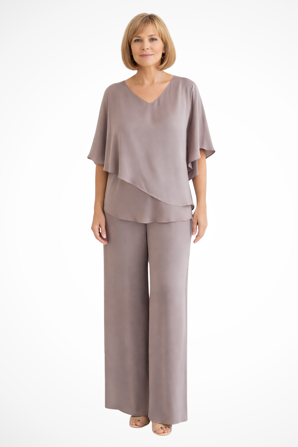 Women's Cobalt Blue V Neck Batwing Sleeve Top | Elegant Wide Leg Trousers Set | Stylish Two-Piece Outfit 7