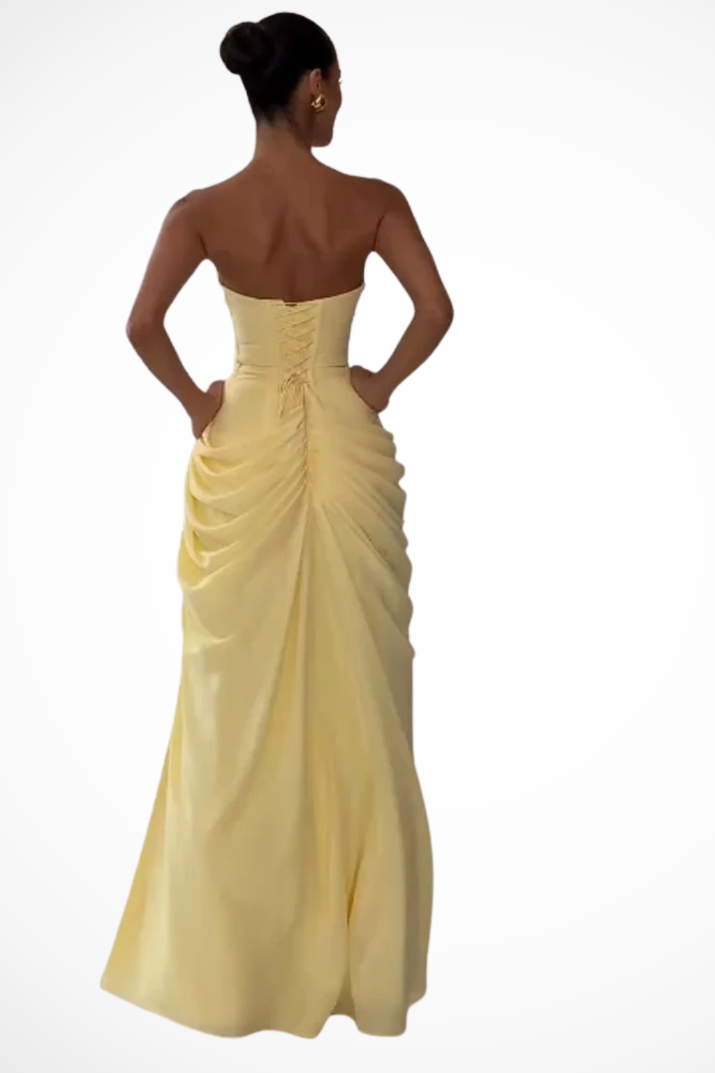 Women's Draped Strapless Maxi Dress with High Slit - image 5