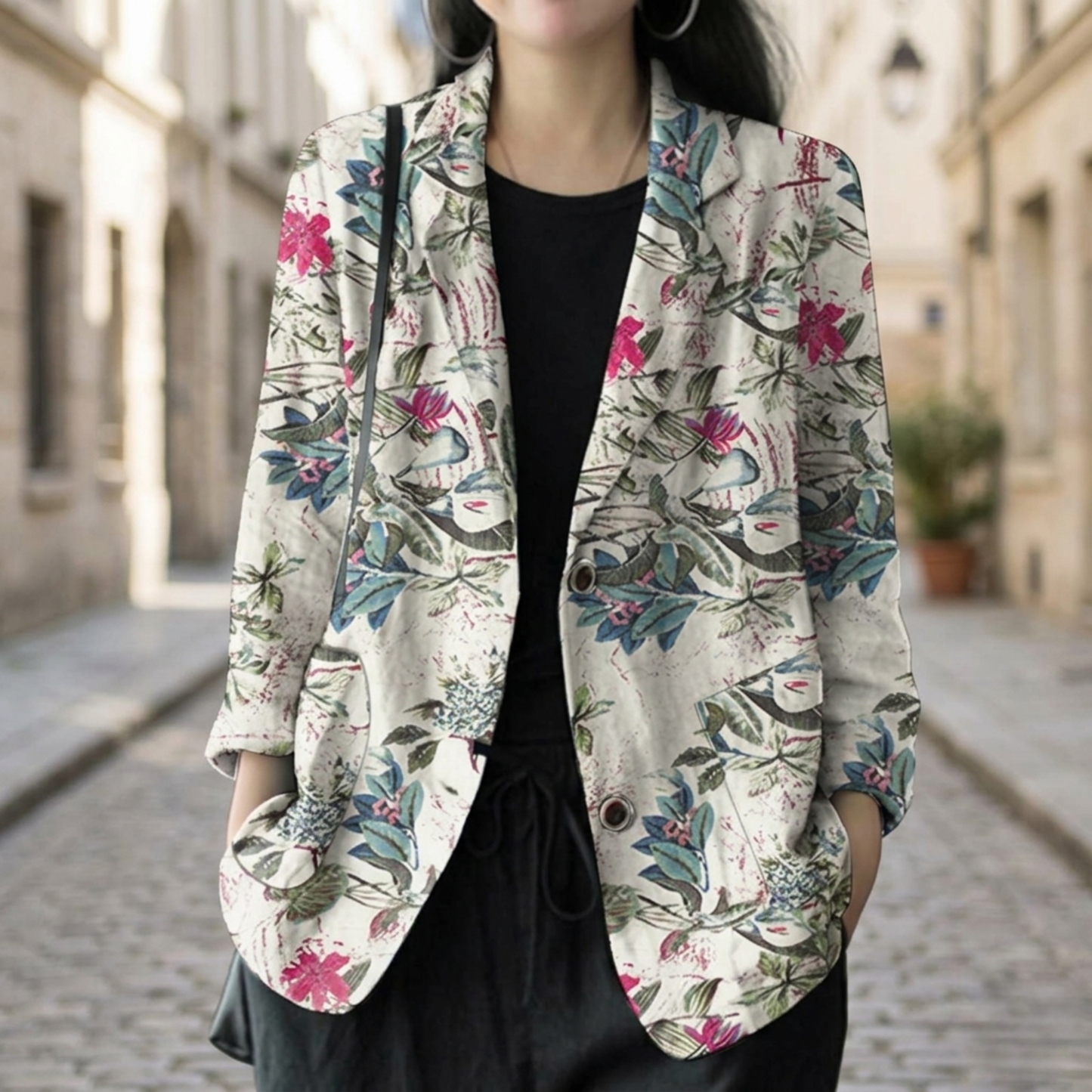 Women's Lightweight Floral Print Blazer | Elegant Relaxed Spring Jacket 0