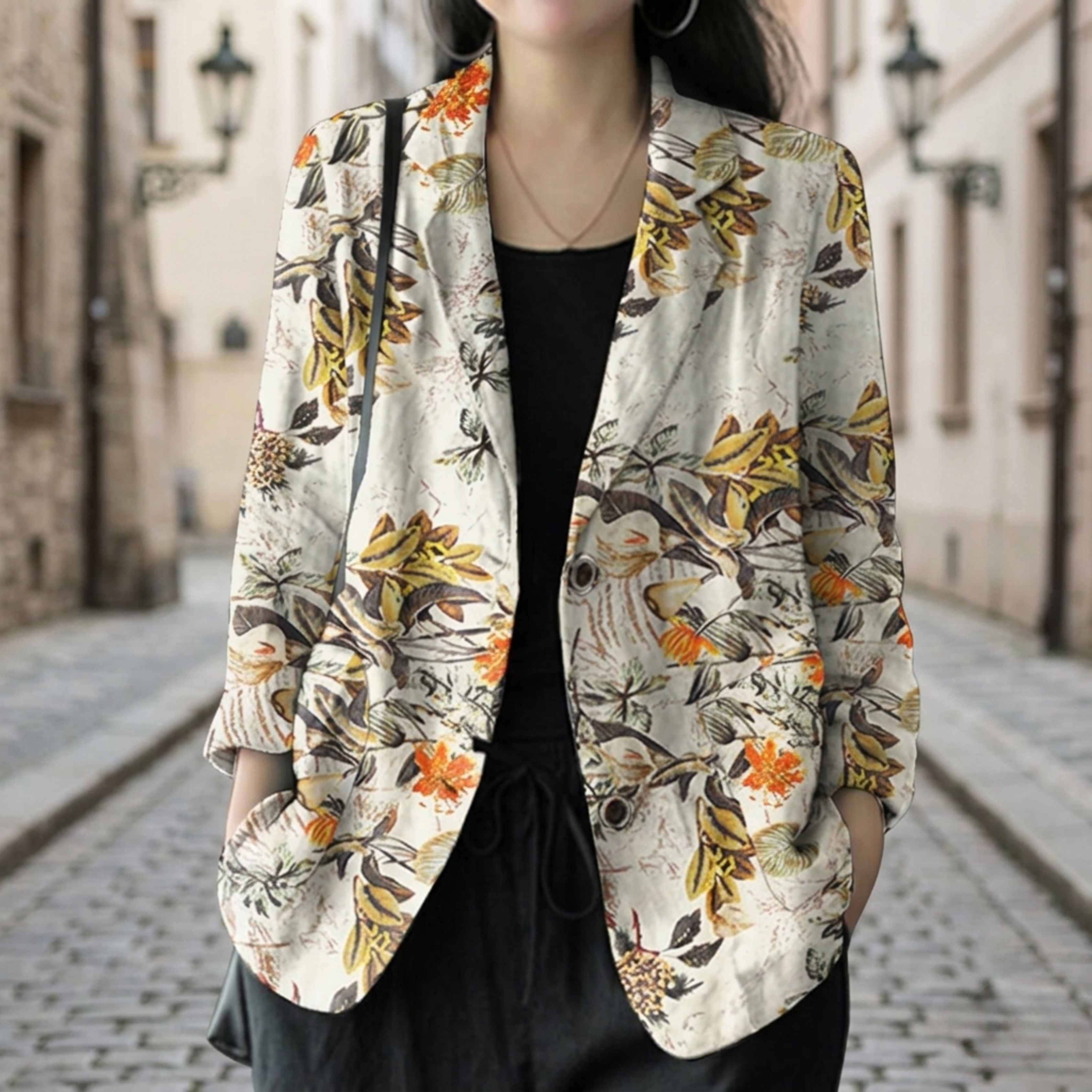 Women's Lightweight Floral Print Blazer | Elegant Relaxed Spring Jacket 4