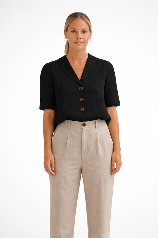 Women's Lightweight Linen Blend Blouse | Casual Short Sleeve Summer Top with Soft Collar 0