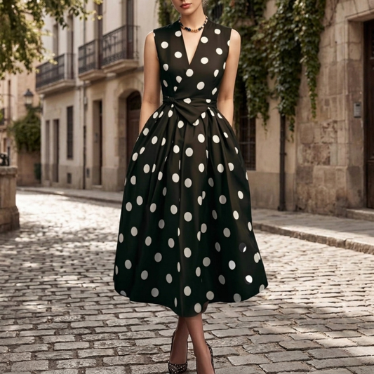 Women's Lightweight Polka Dot Midi Dress | Chic Sleeveless A-Line Summer Dress 0