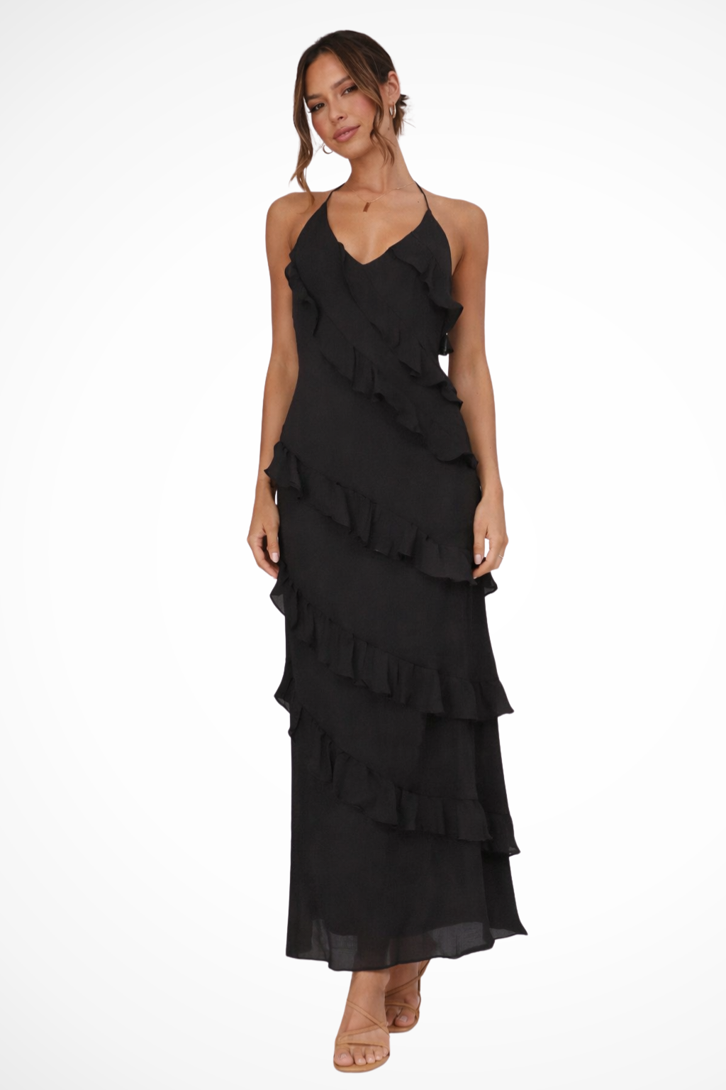 Women's Lightweight Ruffle Maxi Dress | Elegant Halter Neck Summer Gown 3