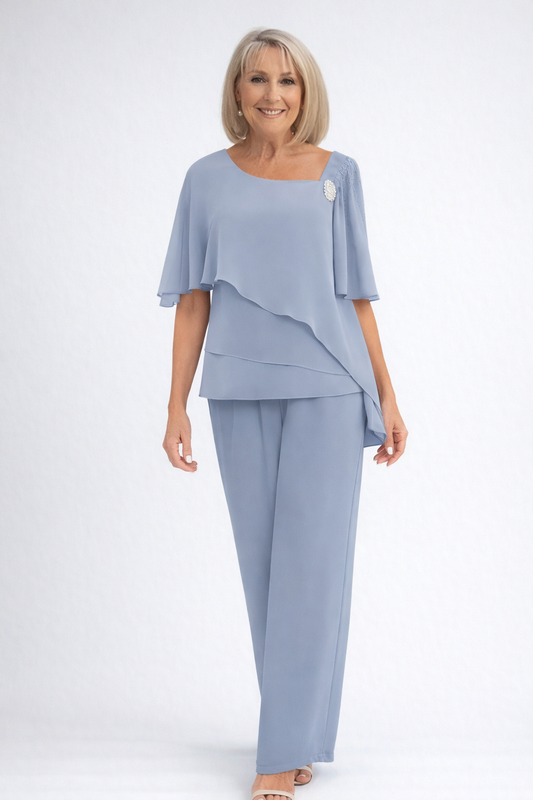 Women's Lightweight Two-Piece Overlay Set | Elegant Navy Formal Outfit 0